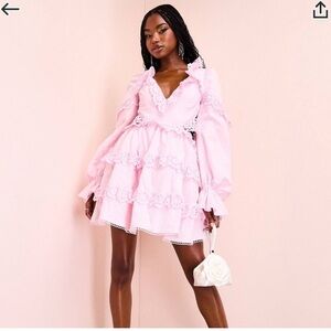 NWT ASOS LUXE broderie detail skater mini dress with bow back